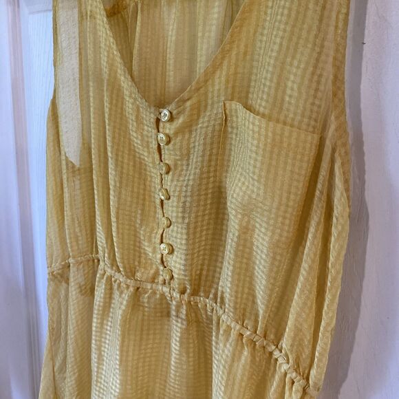 American Rag Dress Women’s Size Large Yellow Checked Sheer Pocket Button Summer - Picture 4 of 11